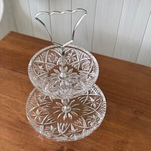 Two-Tier Pressed Glass Serving Stand - Clear